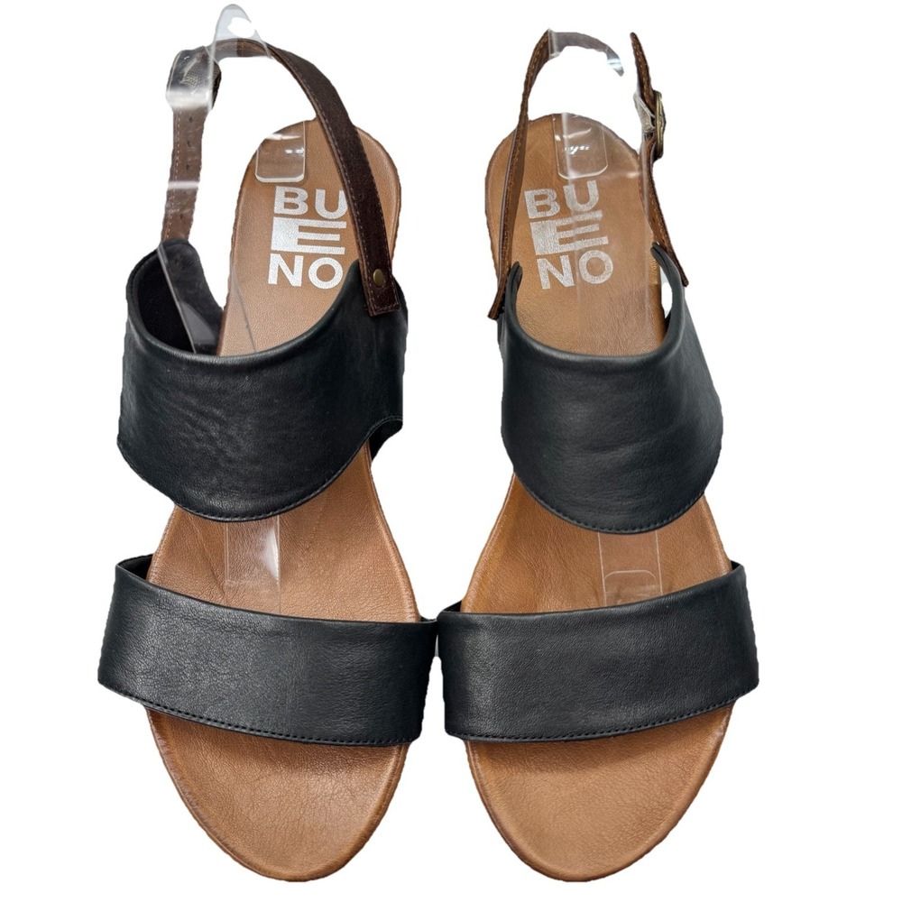 Bueno Women 42 US 11 Fara Sandals Black Leather Ankle Strap Cute Classic